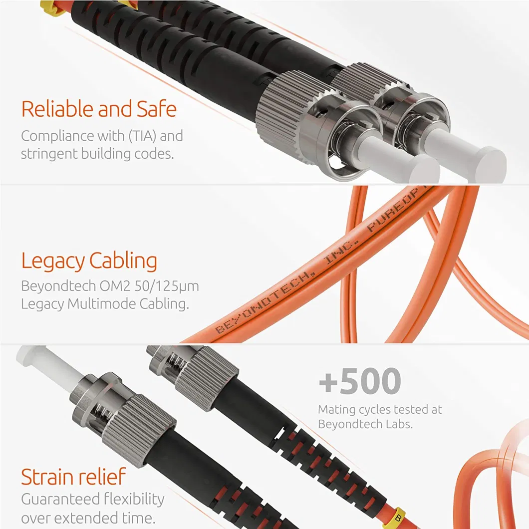 Multimode 50/125 3m 4 Core St Fiber Optic Patch Cable Shielded Angle St Sc LC FC Fiber Patch Cord